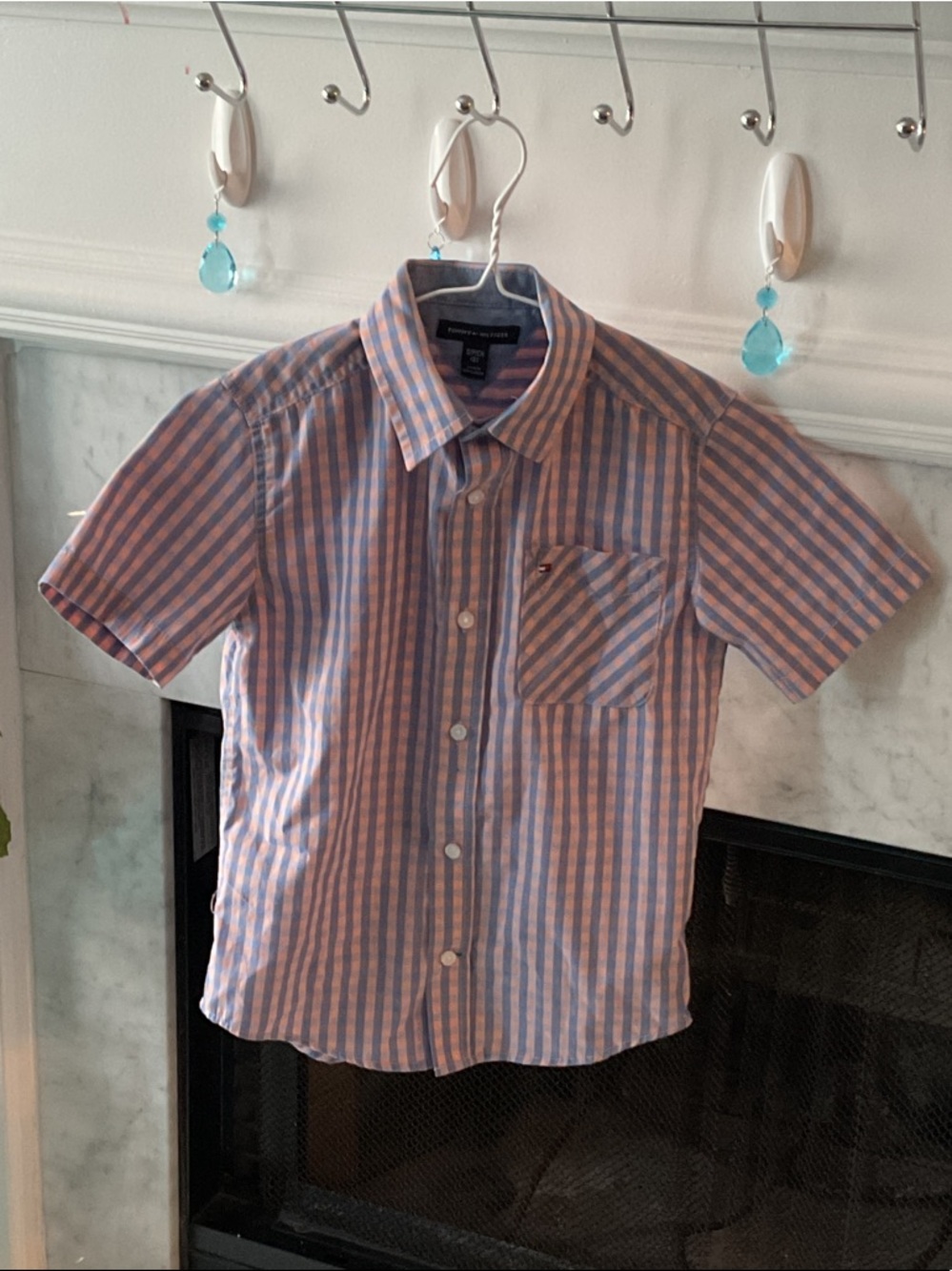 Tommy Hilfiger Pink and Blue Striped Short-Sleeve Shirt